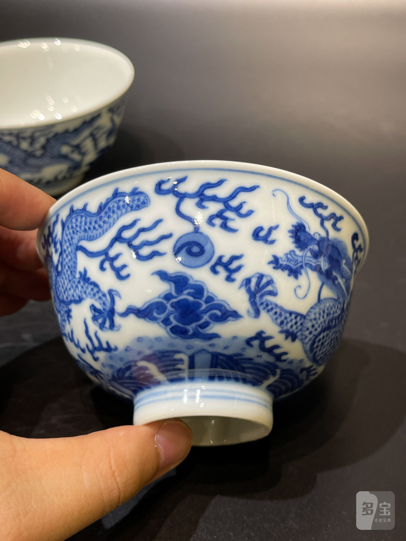 清同治 青花云龙纹茶圆一对 - 图14
